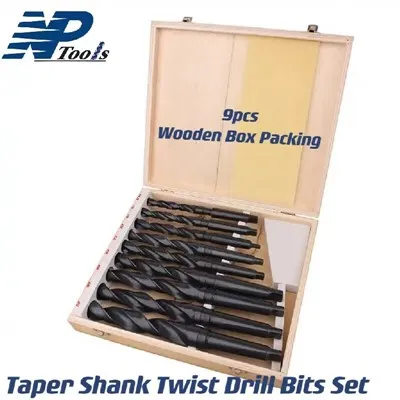 9pcs Bosca Adhmaid HSS Taper Shank Twist Drill Drill Set